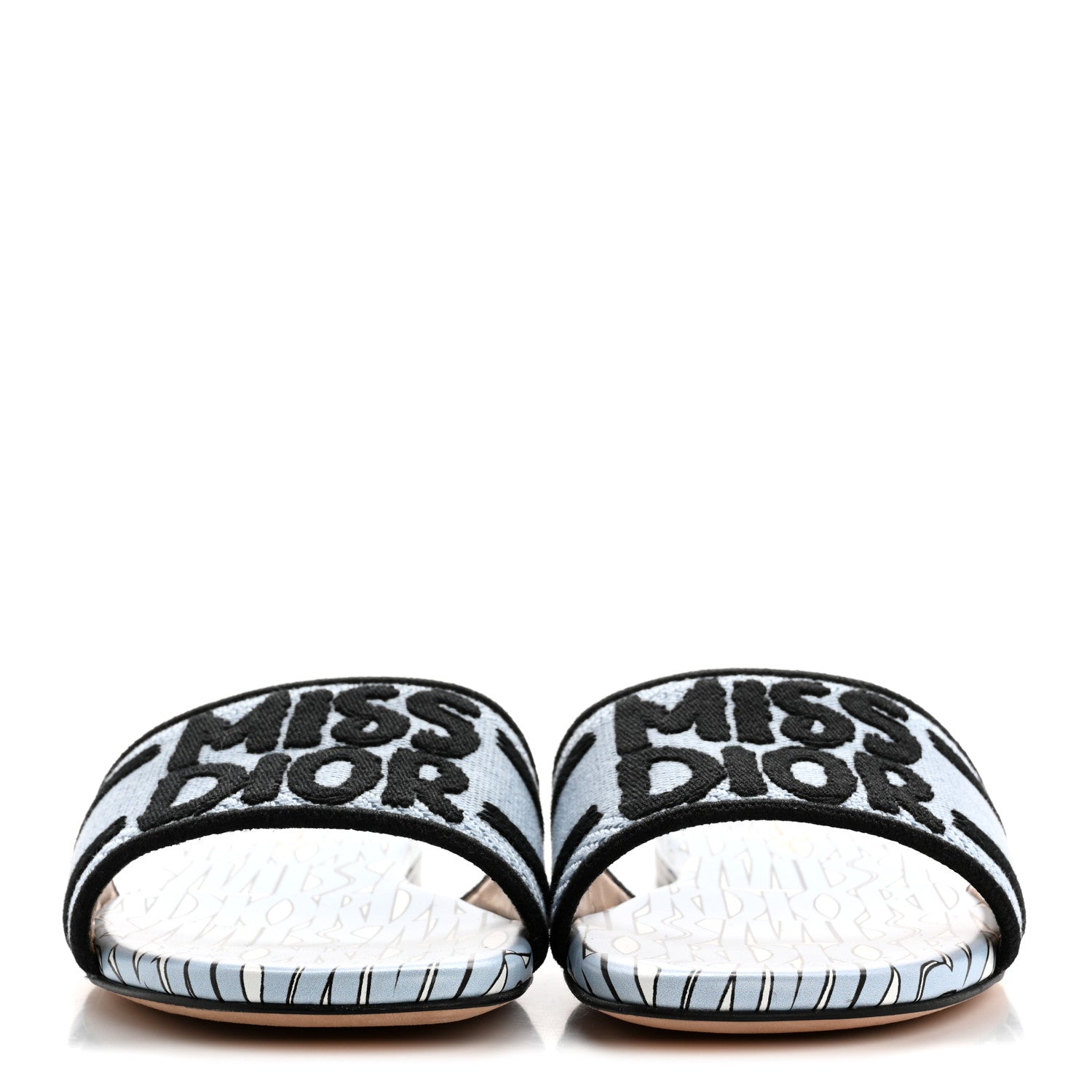 Christian Dior Canvas Embroidered Miss Dior Allover Dway Flat Slide Sandals 36 Azure Pale 3 of 10