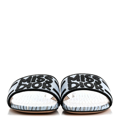Christian Dior Canvas Embroidered Miss Dior Allover Dway Flat Slide Sandals 36 Azure Pale 3 of 10
