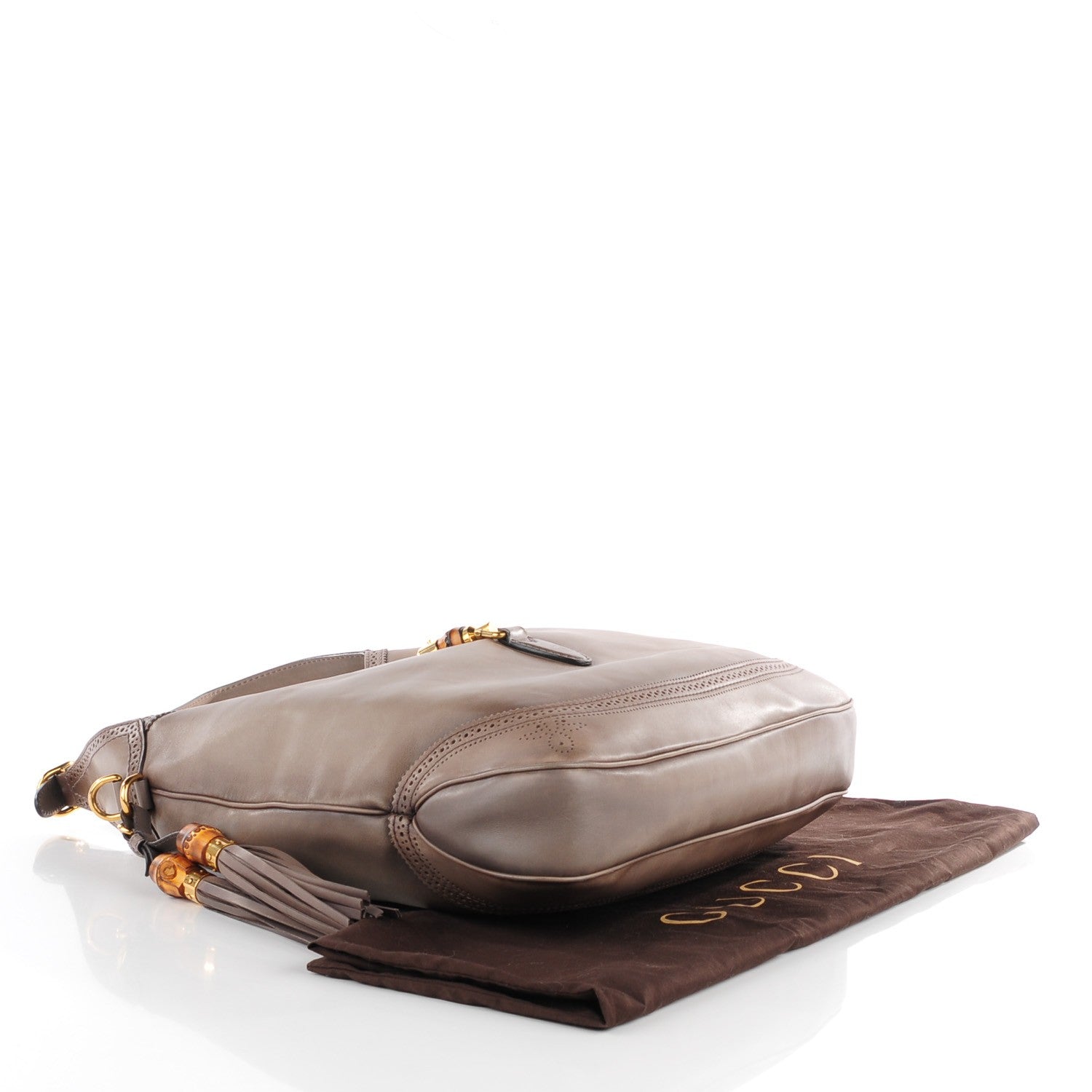 Gucci Calfskin Duilio Brogue Large New Jackie Shoulder Bag Grey 4 of 7