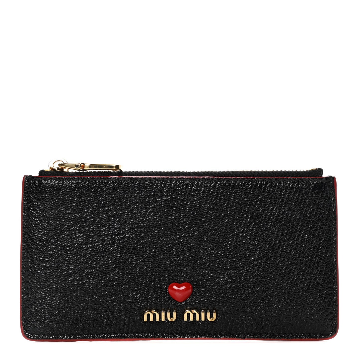 Goatskin Madras Love Zip Card Holder Black