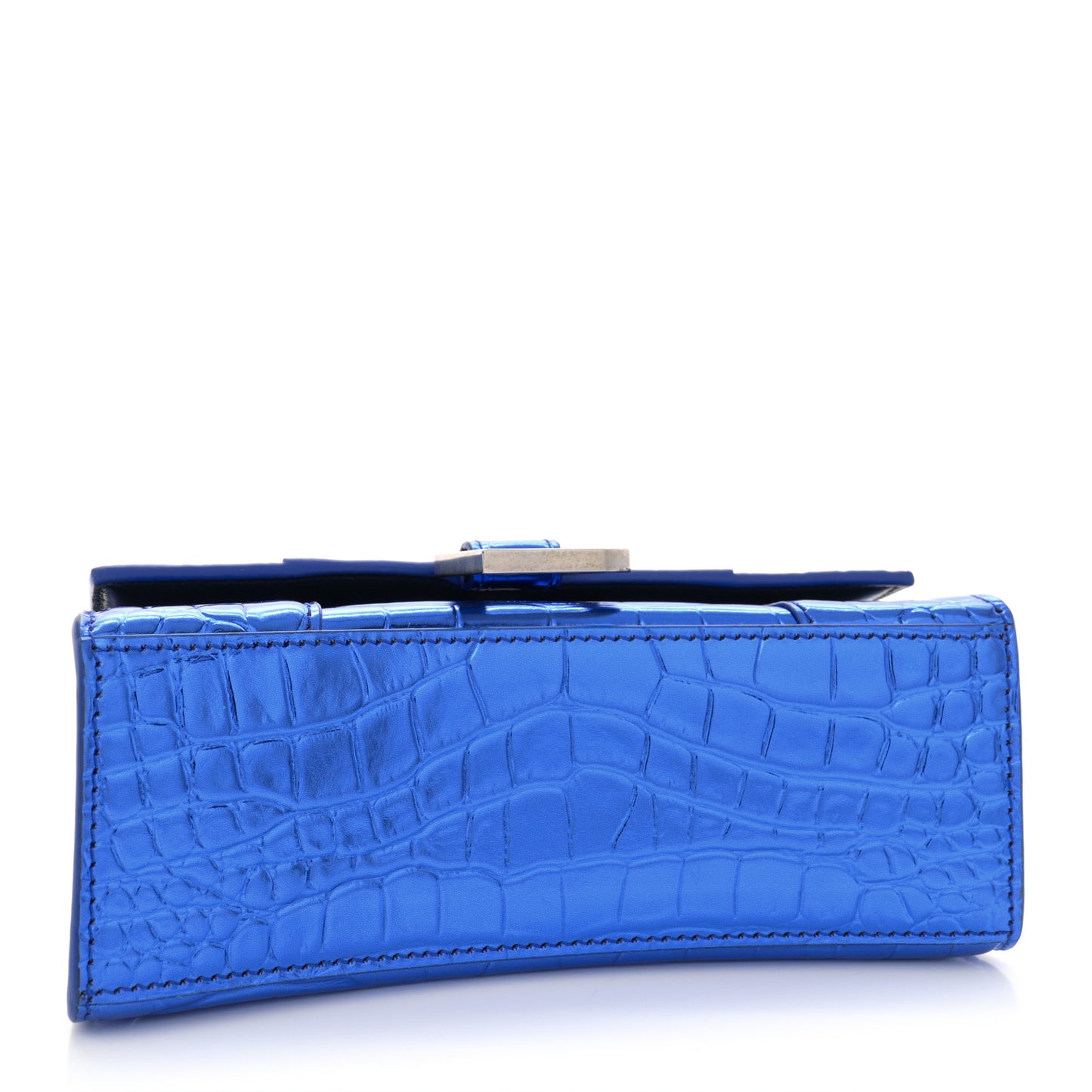 Metallic Shiny Calfskin Crocodile Embossed Hourglass Top Handle Bag XS Royal Blue