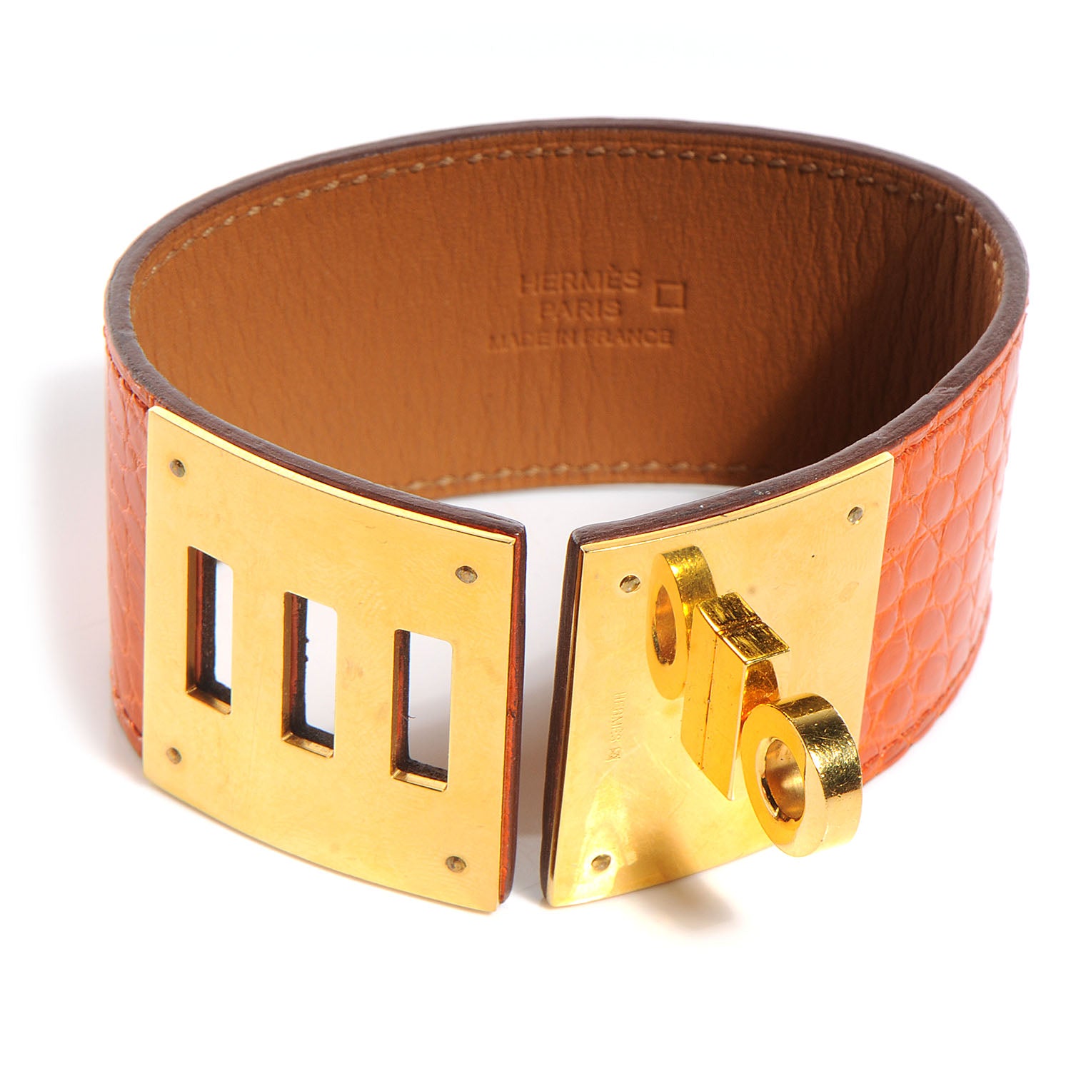 Hermes Shiny Alligator Kelly Dog Cuff Orange 6 of 6