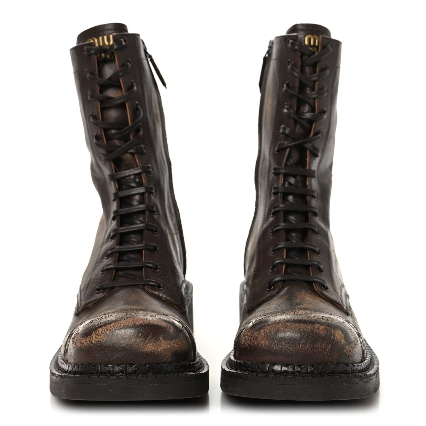 Antic Calfskin Laced Booties 40 Cacao