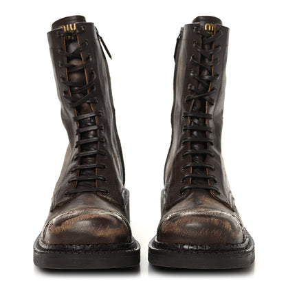 Miu Miu Antic Calfskin Laced Booties 40 Cacao 2 of 9
