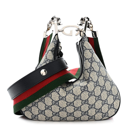 Gucci GG Supreme Monogram Textured Calfskin Web Small Attache Shoulder Bag Beige Blue 1 of 12