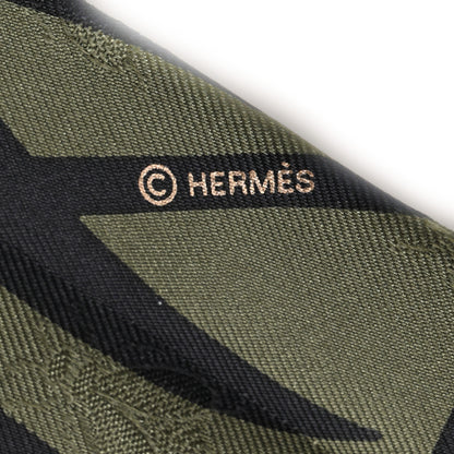 Hermes Silk Calfskin Bouquet Final Fringed Twilly Vert Loden Black 4 of 7