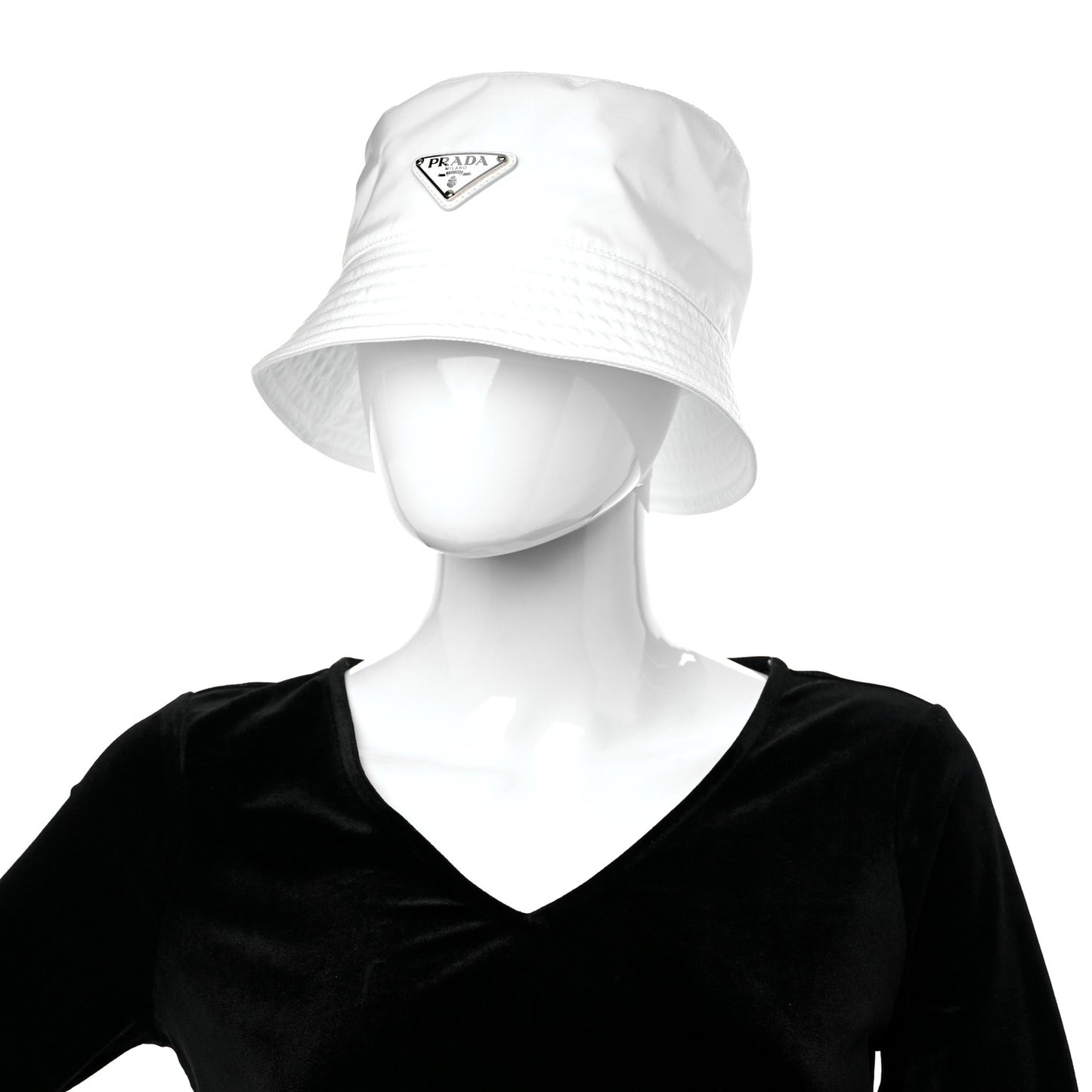 Re-Nylon Metal Triangle Logo Mens Bucket Hat XL White