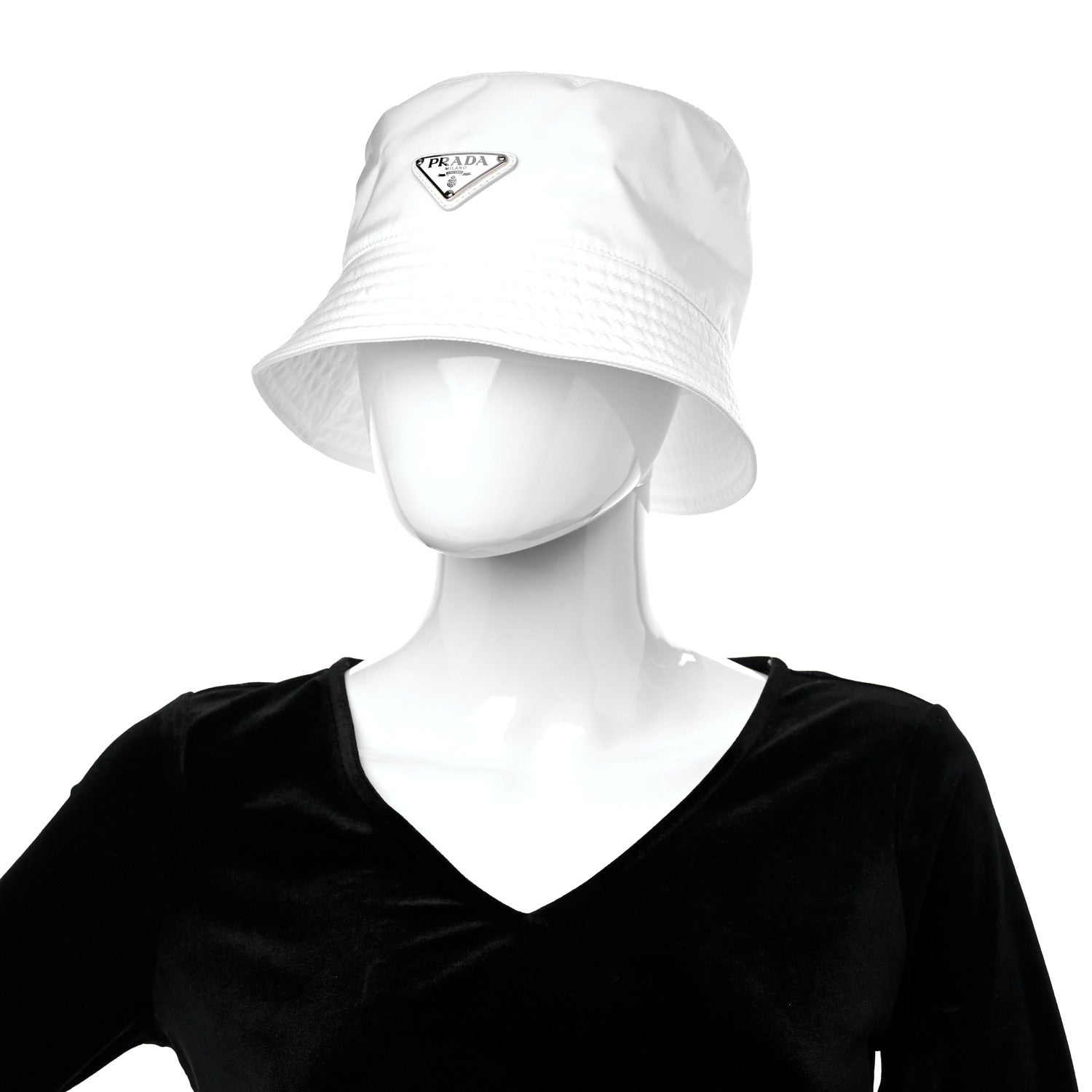 Prada Re-Nylon Metal Triangle Logo Mens Bucket Hat XL White 2 of 8