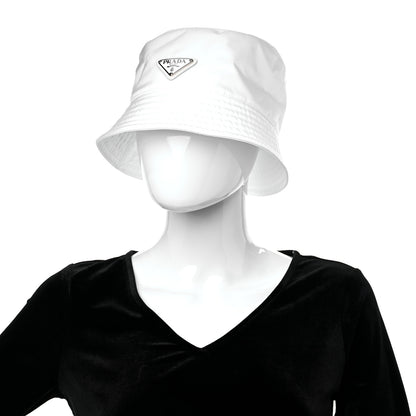 Prada Re-Nylon Metal Triangle Logo Mens Bucket Hat XL White 2 of 8