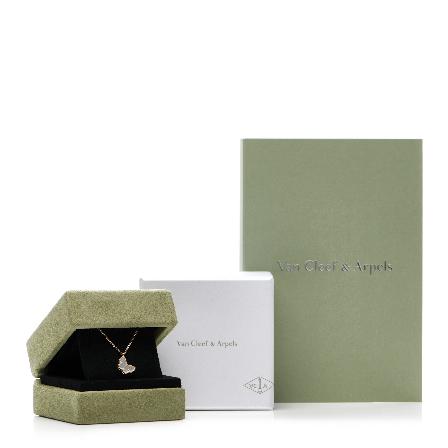 Van Cleef & Arpels 18K Yellow Gold Mother of Pearl Sweet Alhambra Butterfly Pendant Necklace 6 of 6