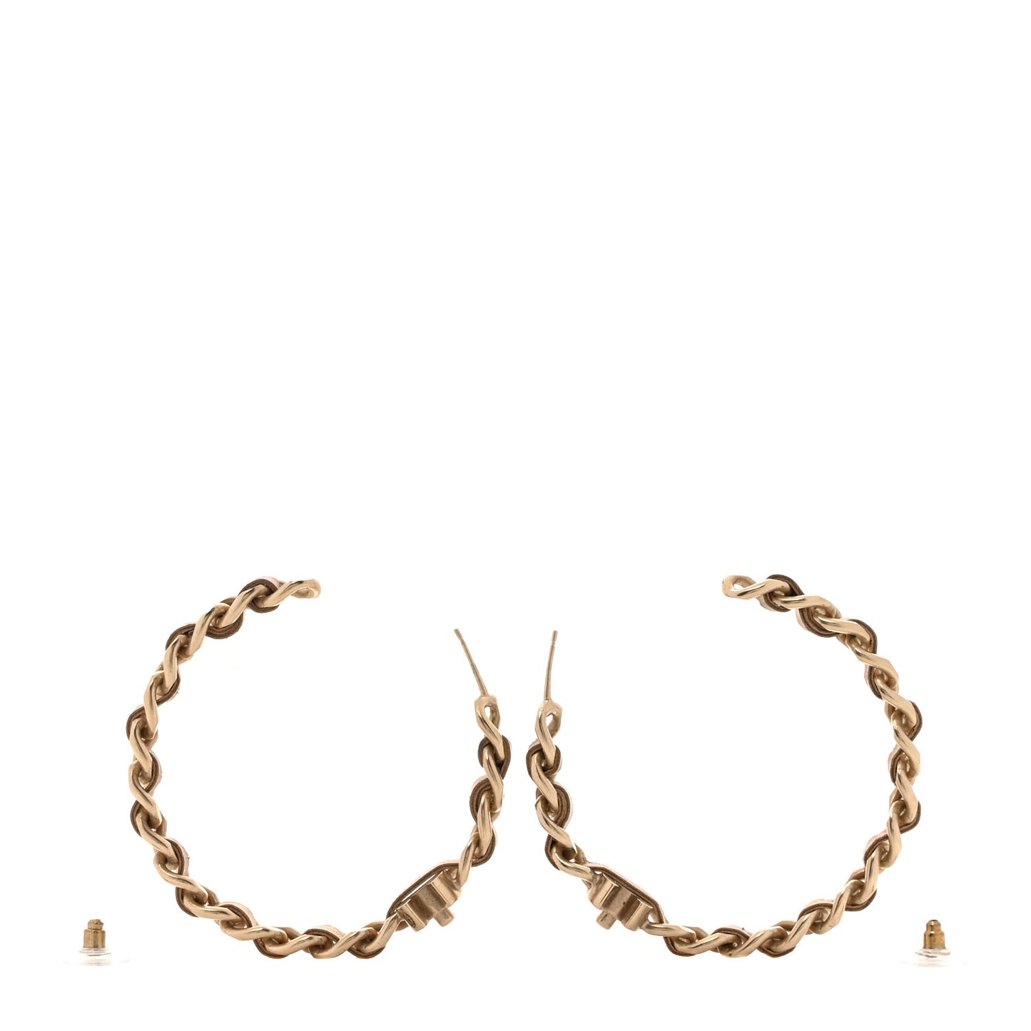 Metal Lambskin CC Turnlock Chain Hoop Earrings Matte Gold