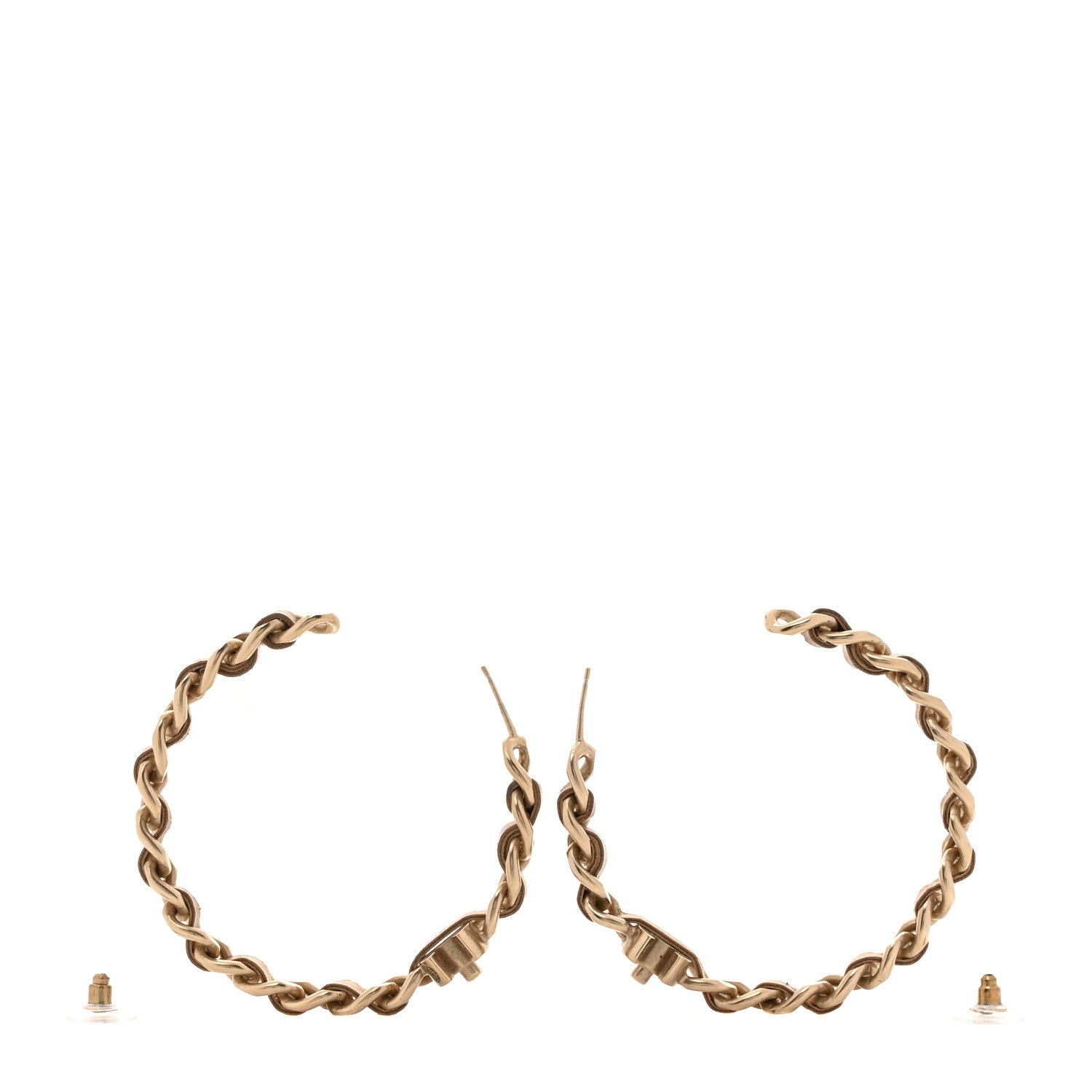 Chanel Metal Lambskin CC Turnlock Chain Hoop Earrings Matte Gold 3 of 5
