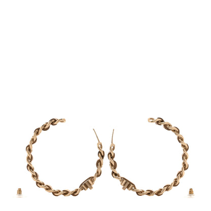 Chanel Metal Lambskin CC Turnlock Chain Hoop Earrings Matte Gold 3 of 5