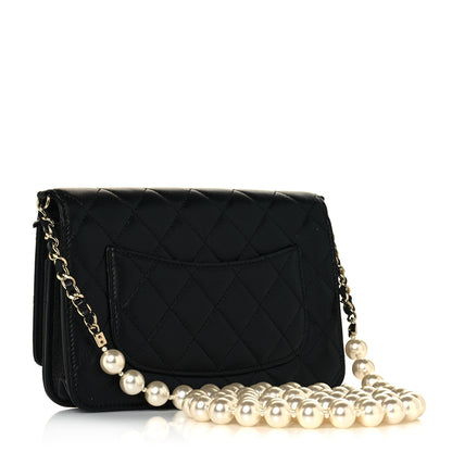 Chanel Lambskin Quilted Pearl Wallet On Chain WOC Black 3 of 15