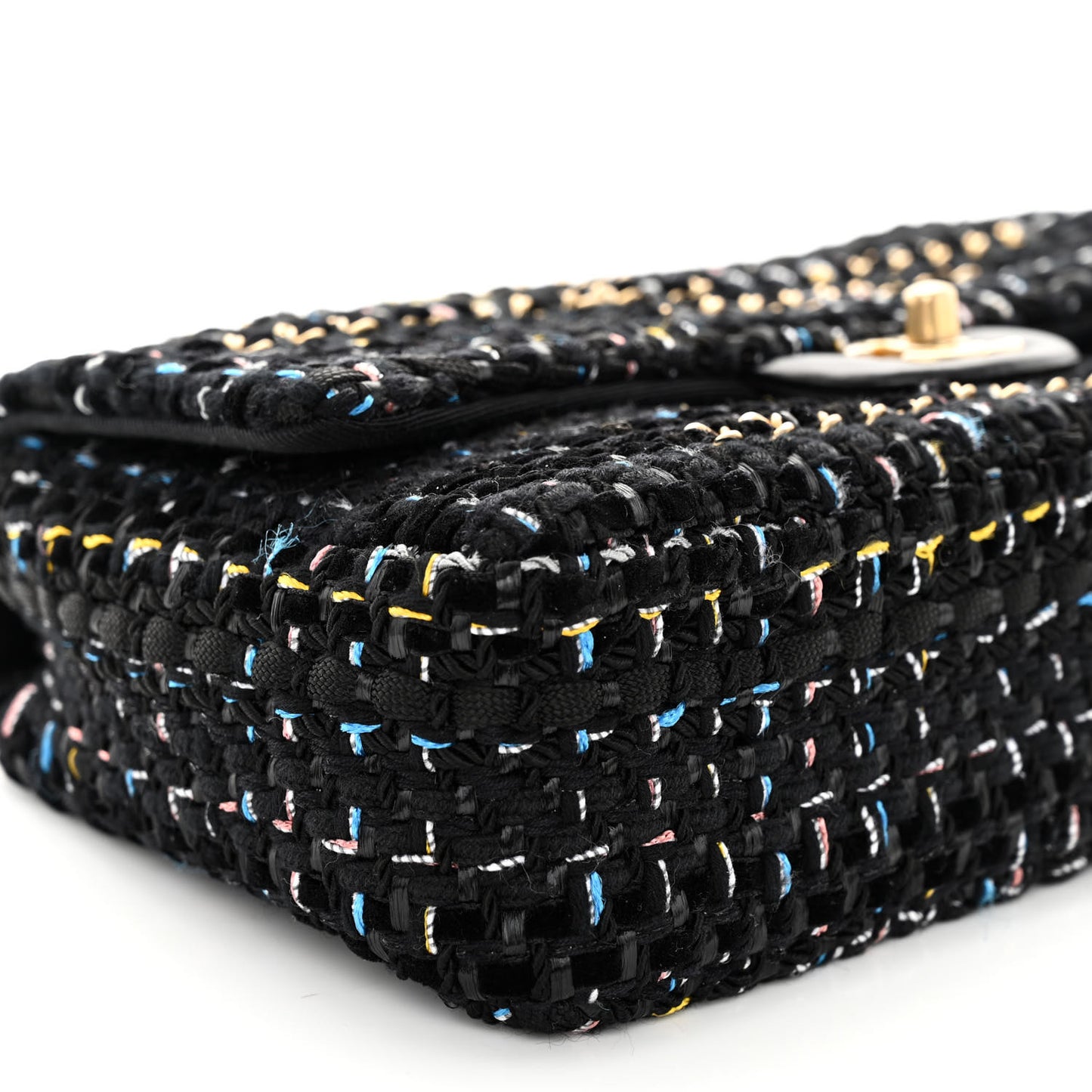 Cotton Raffia Lambskin Woven Medium Single Flap Black