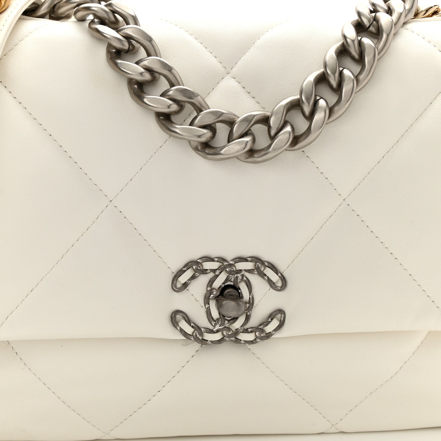 Lambskin Quilted Large Chanel 19 Flap White