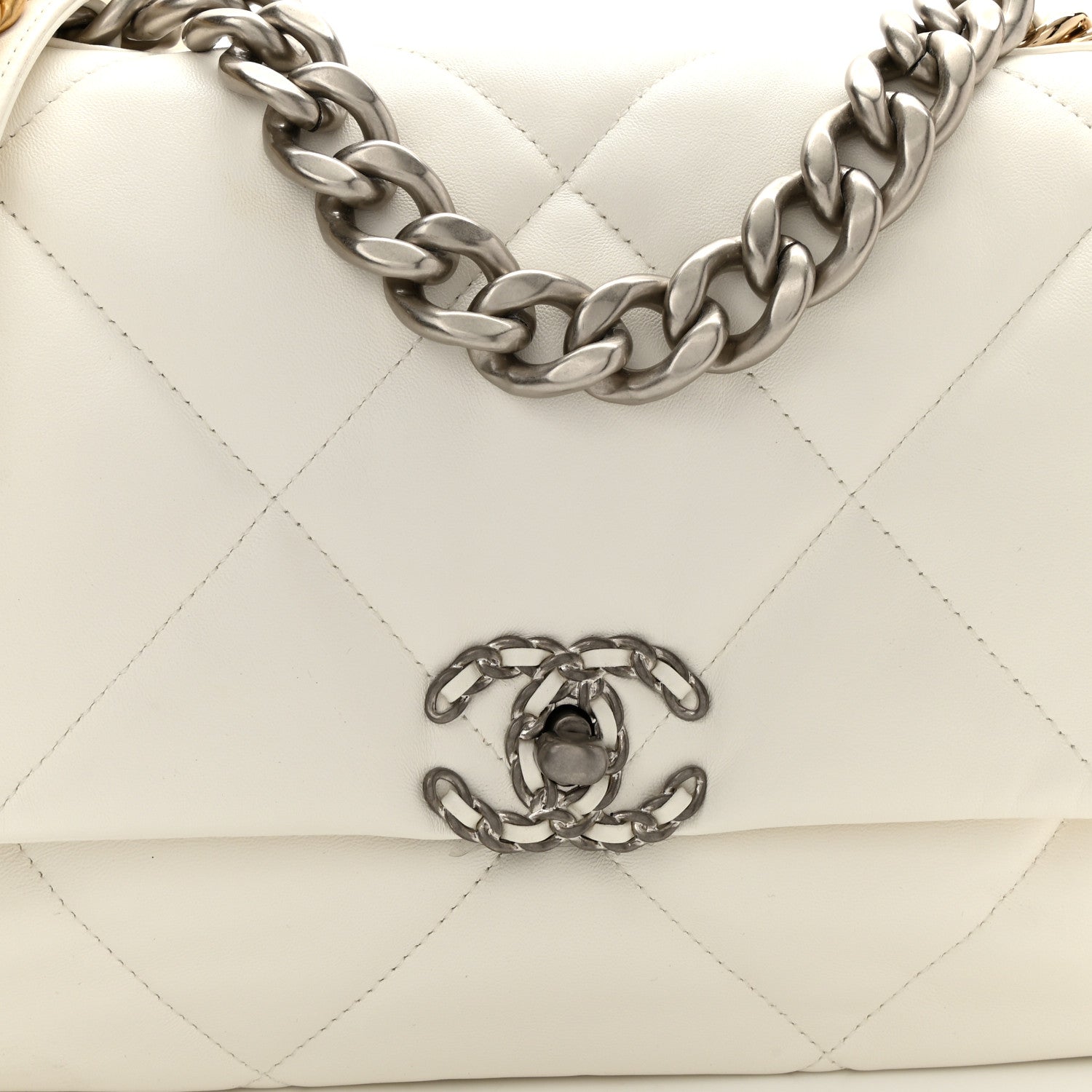 Chanel Lambskin Quilted Large Chanel 19 Flap White 8 of 10