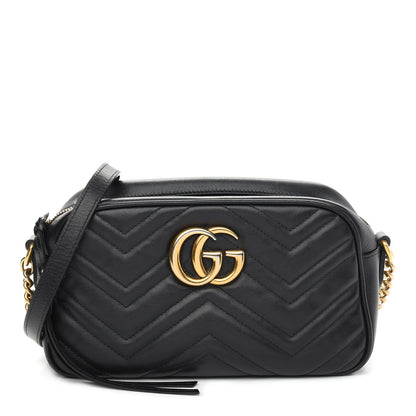Gucci Calfskin Matelasse Small GG Marmont Chain Shoulder Bag Black 1 of 9