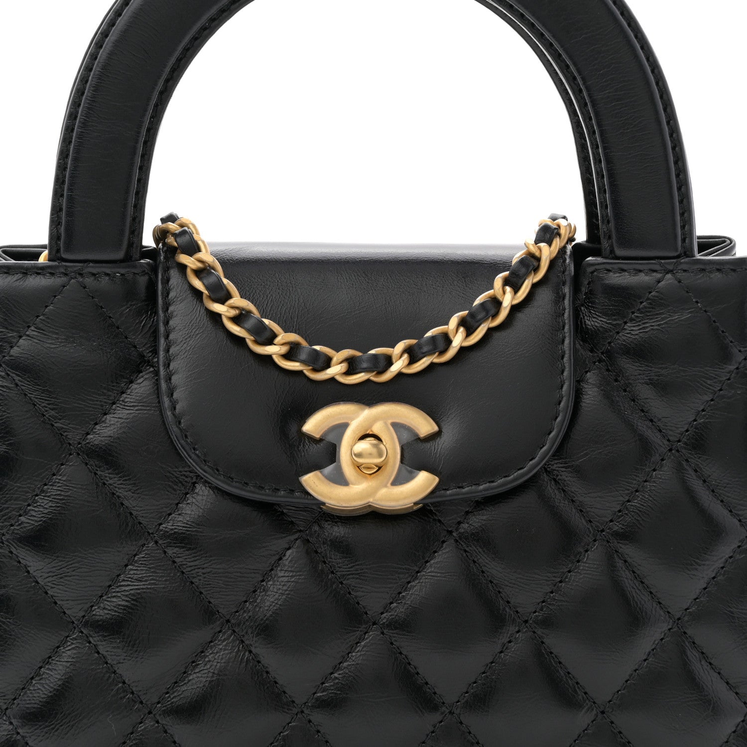 Chanel Shiny Aged Calfskin Quilted Nano Kelly Shopper Black 8 of 11