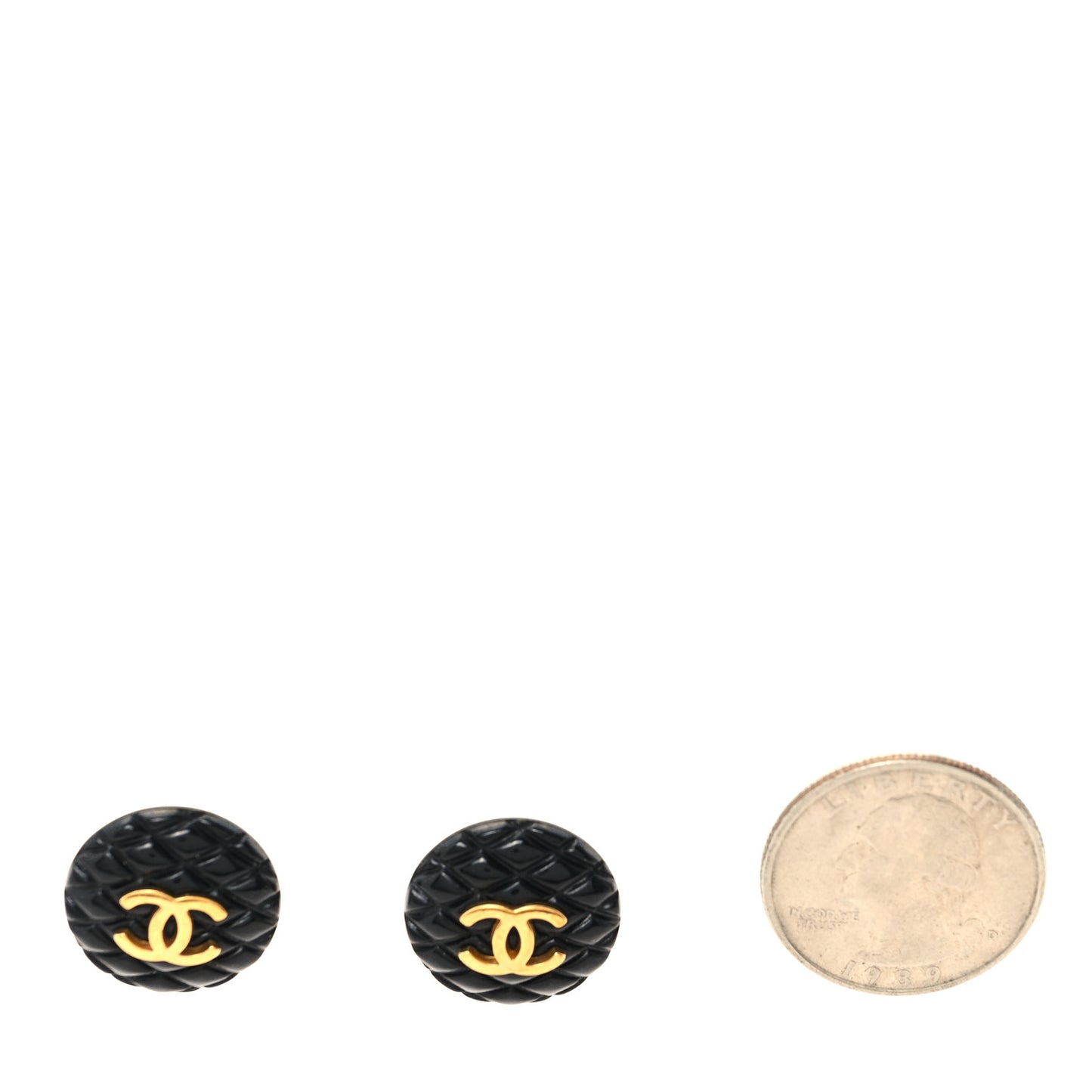 Enamel Quilted CC Clip On Earrings Black Gold