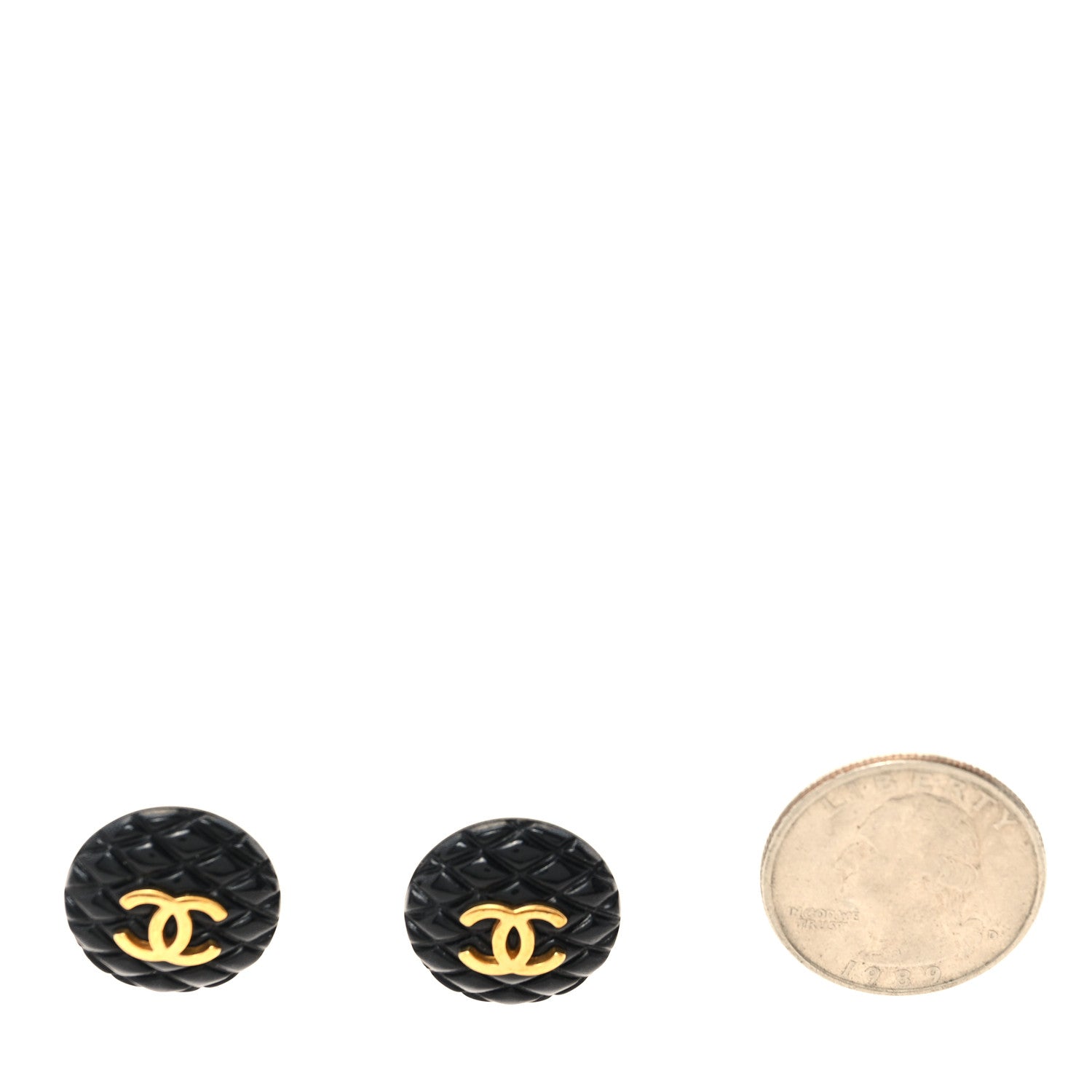 Chanel Enamel Quilted CC Clip On Earrings Black Gold 2 of 4