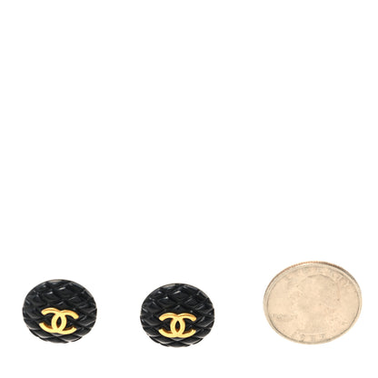 Chanel Enamel Quilted CC Clip On Earrings Black Gold 2 of 4
