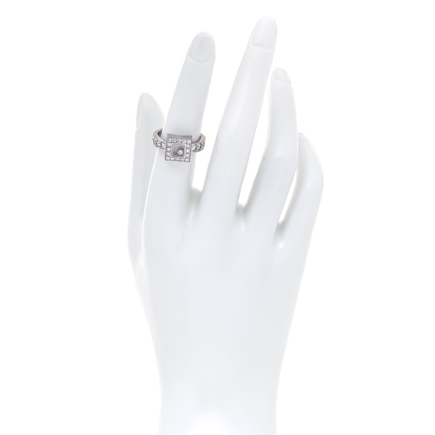 Chopard 18K White Gold Diamond Happy Diamond Pave Square Ring 53 6.25 2 of 7
