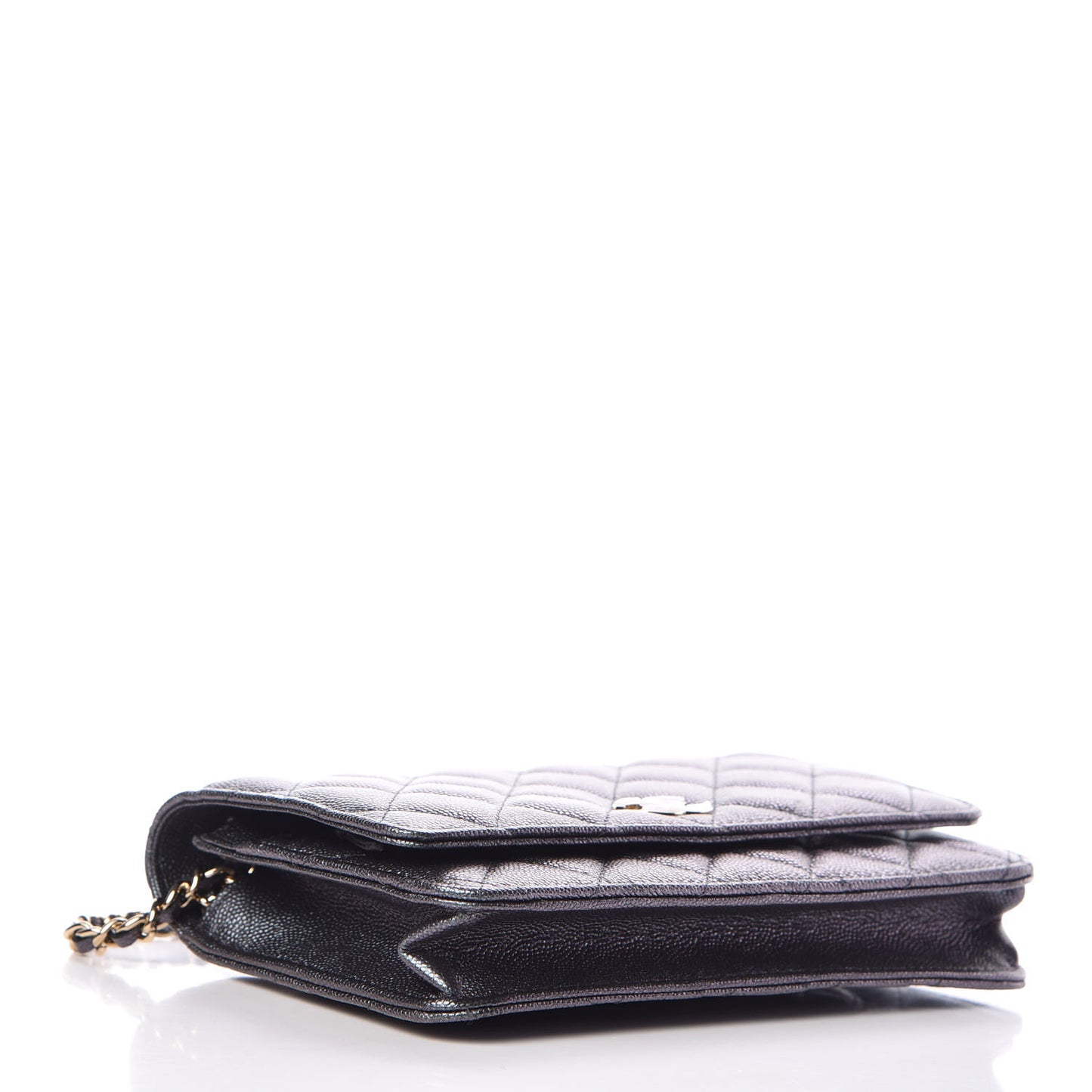 Iridescent Caviar Quilted Wallet On Chain WOC Black