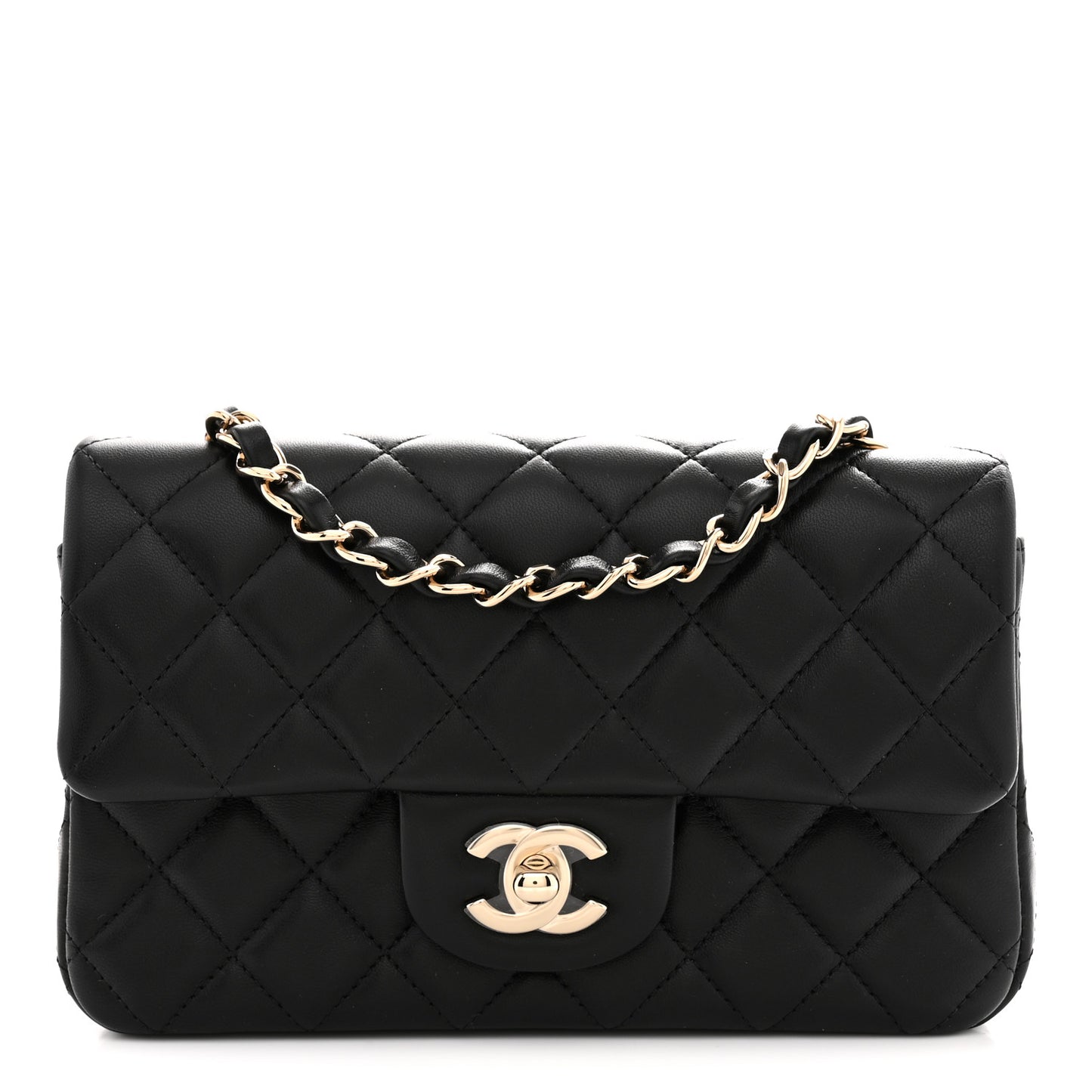 Lambskin Quilted Mini Rectangular Flap Black