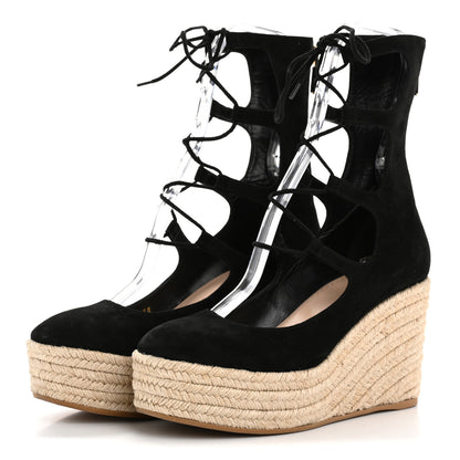 Christian Dior Suede Dioriver Lace Up Espadrille Wedges 38 Black 4 of 10