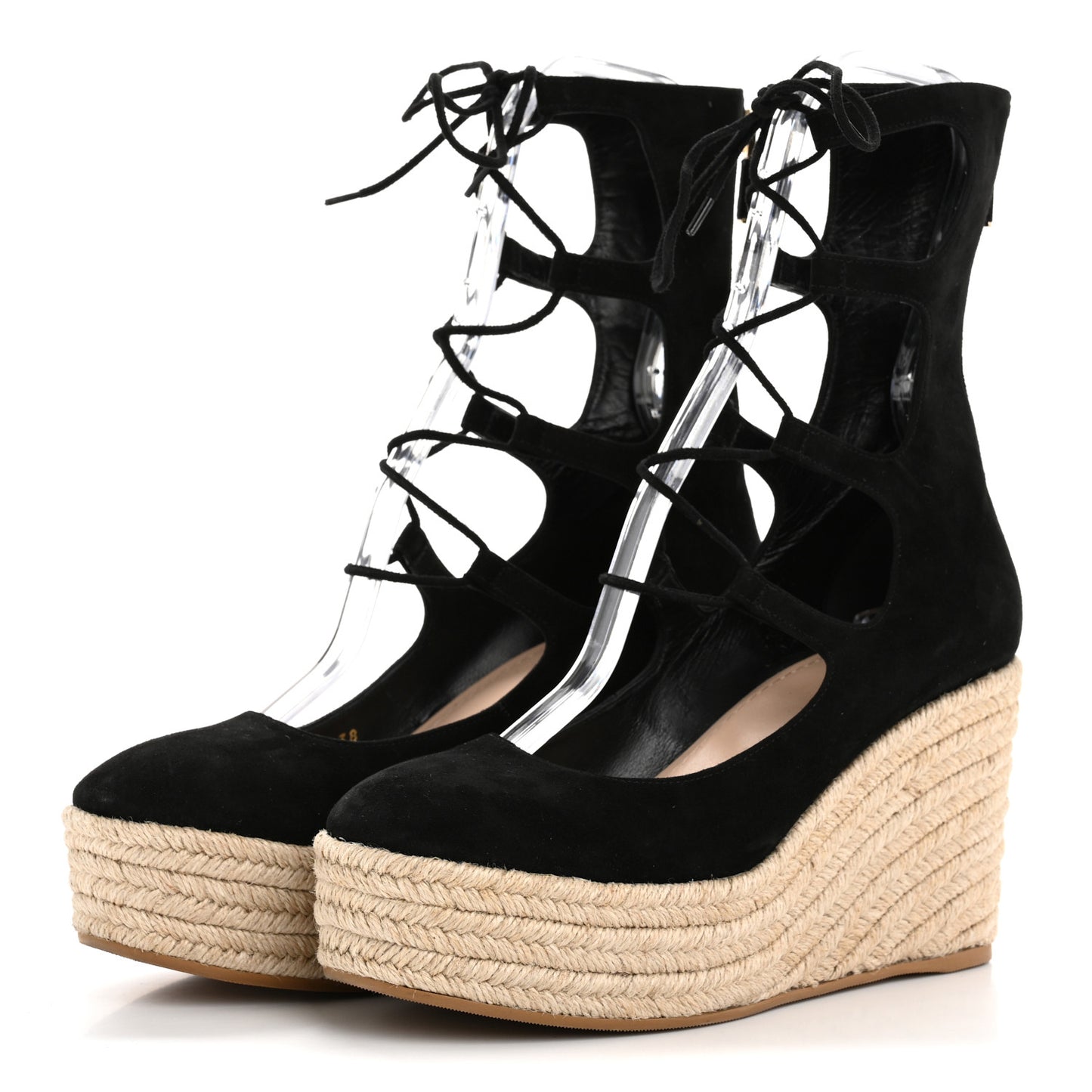 Suede Dioriver Lace Up Espadrille Wedges 38 Black