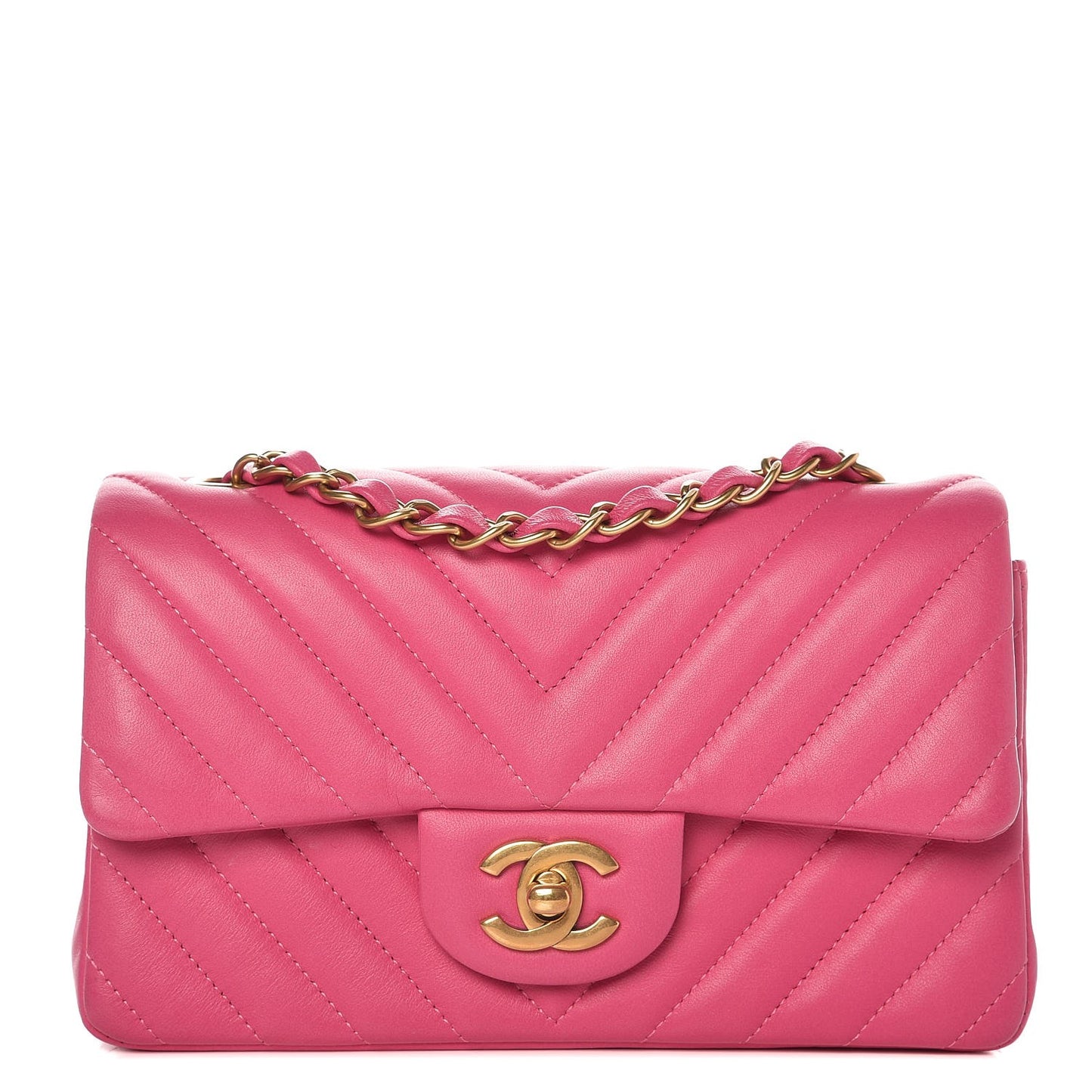 Lambskin Chevron Quilted Mini Rectangular Flap Fuchsia