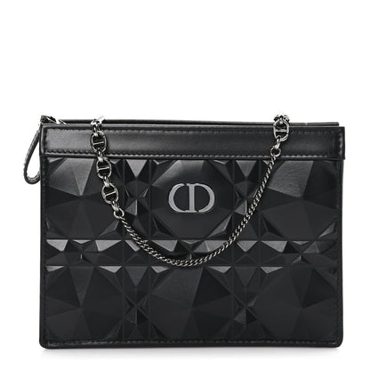 Christian Dior Calfskin Macrocannage Diamond Caro Zipped Pouch With Chain Black 1 of 11