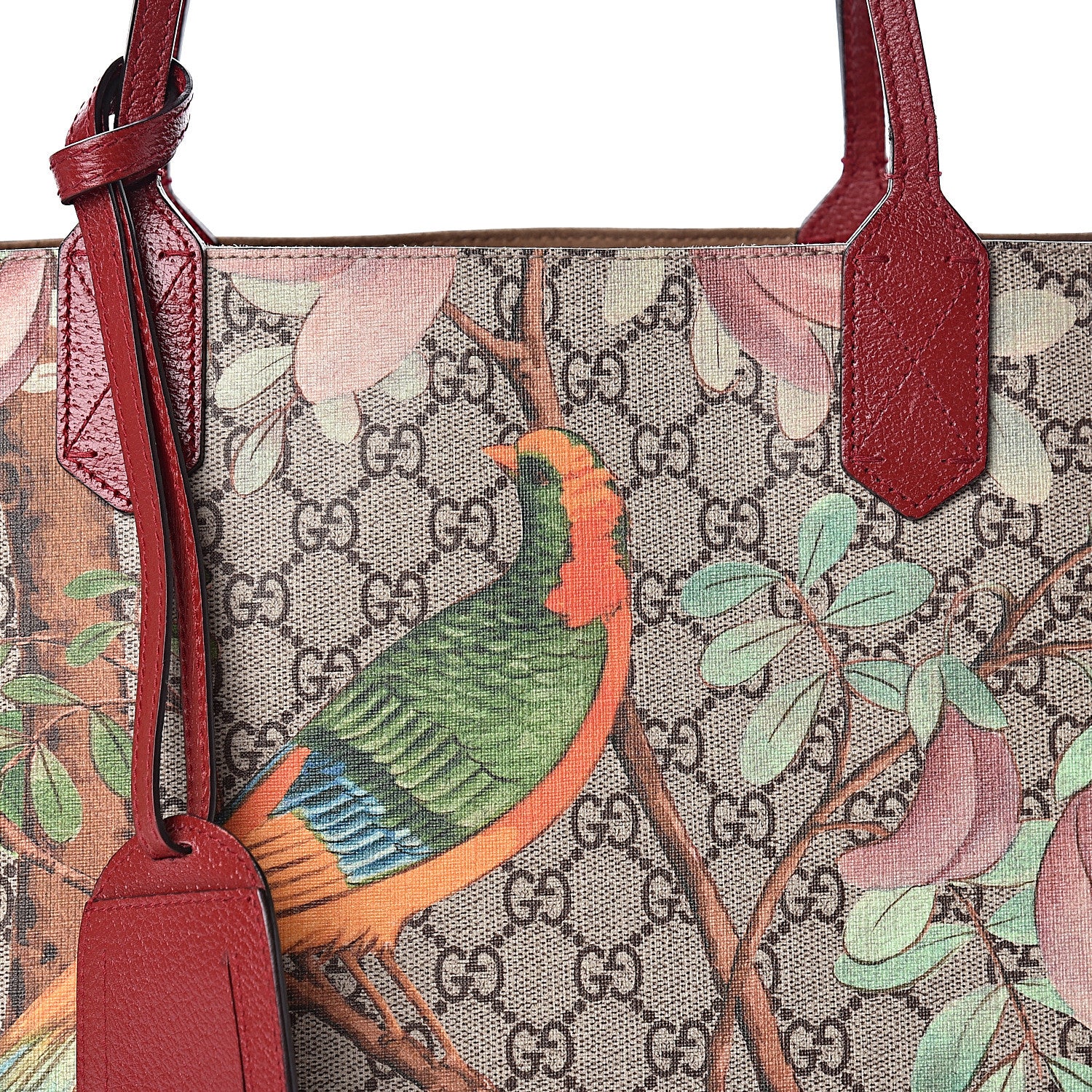 Gucci GG Supreme Monogram Tian Medium Shopping Tote Beige Multicolor Red 21 of 21