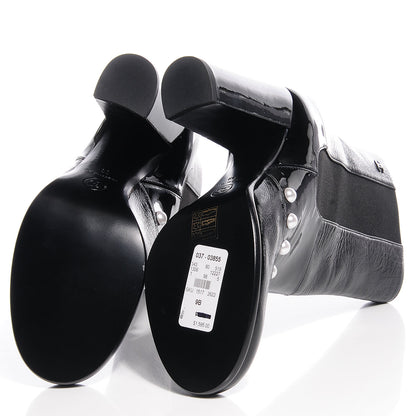 Chanel Patent Leather Pearl Elastic Boots 39 Black 5 of 7
