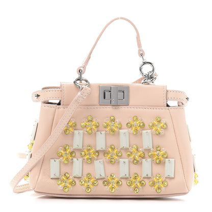 Fendi Goatskin Embellished Micro Peekaboo Iconic Satchel Light Pink 1 of 11