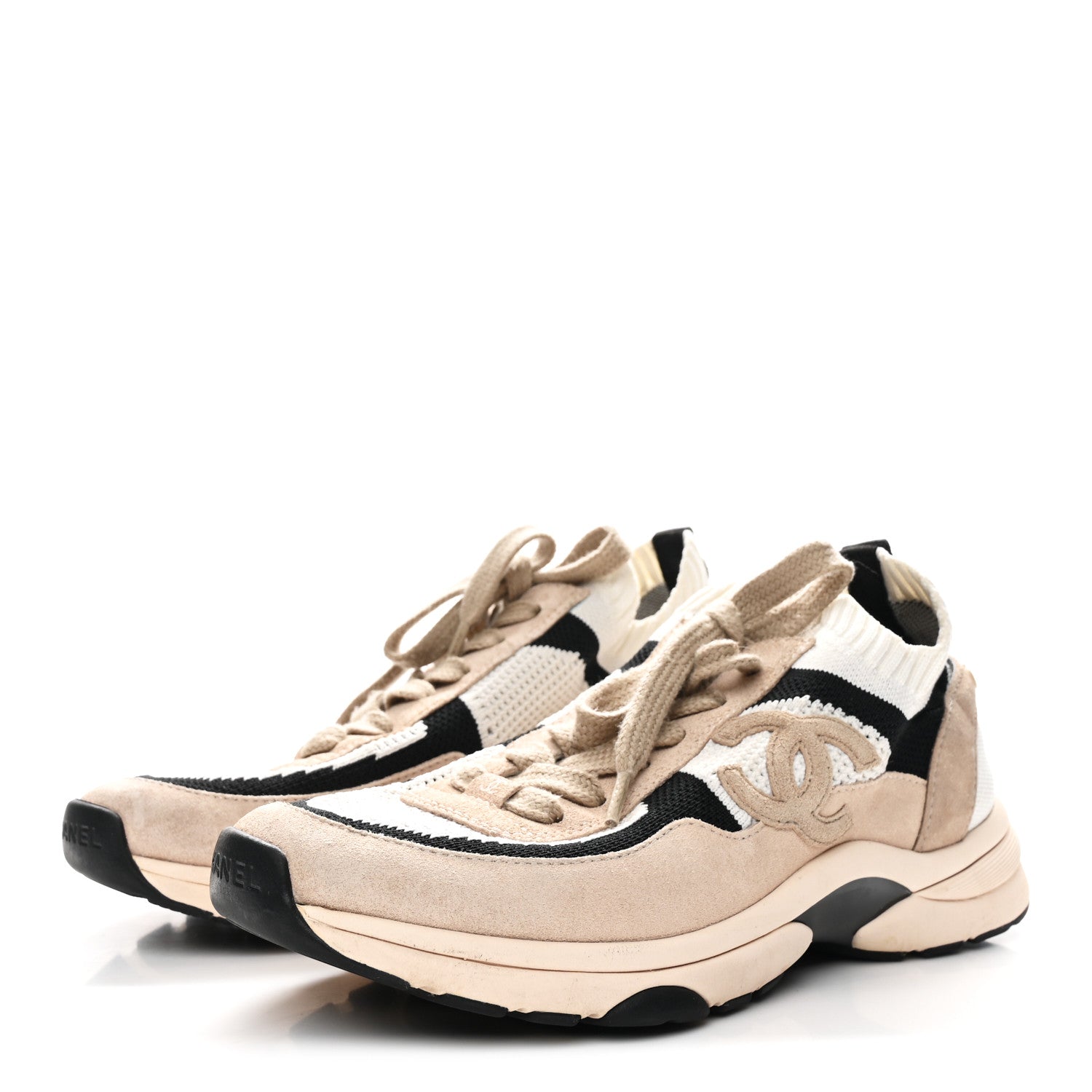 Chanel Mesh Suede Fabric Womens CC Sneakers 38.5 Light Pink White Black 4 of 11