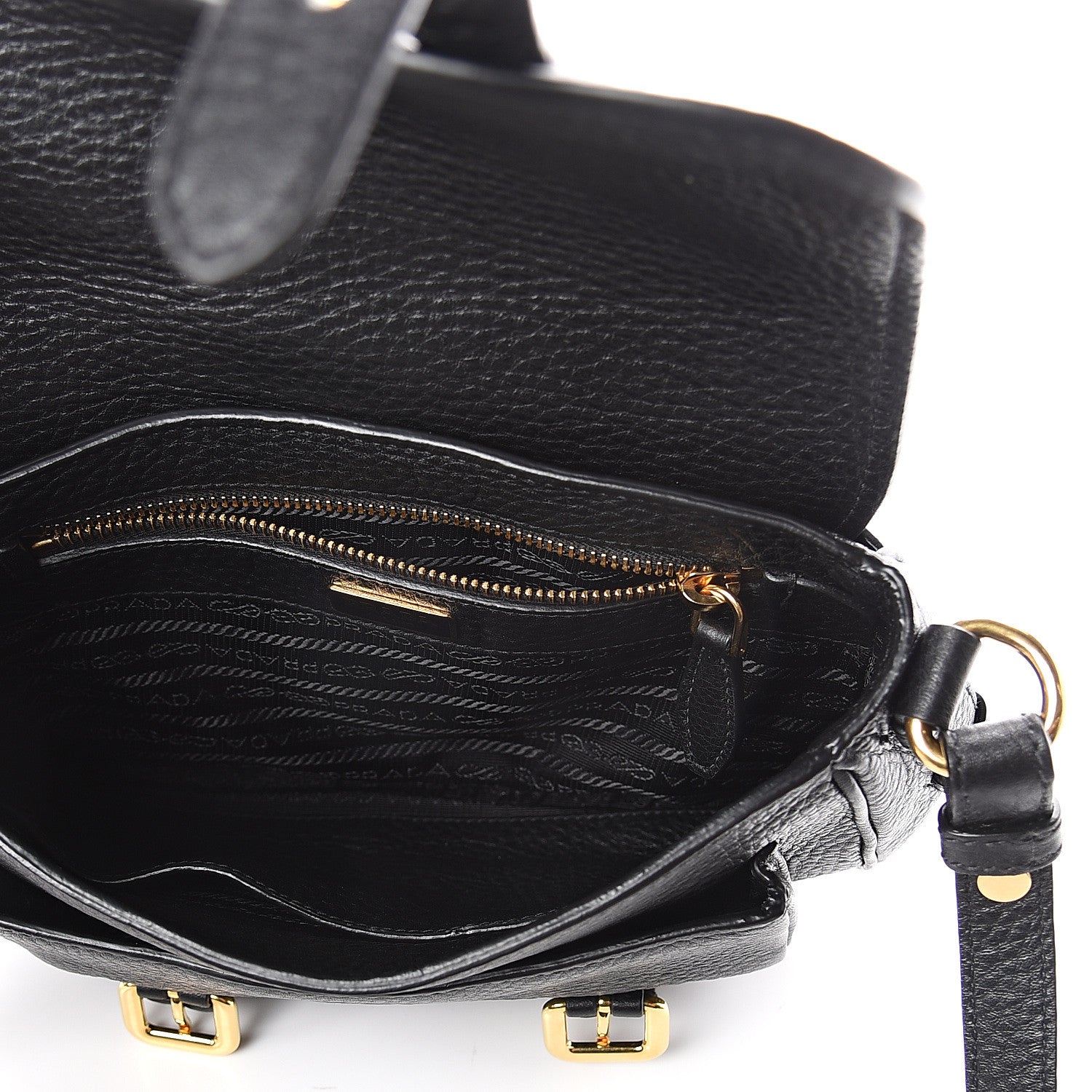 Prada Vitello Daino Double Buckle Messenger Bag Black 4 of 8