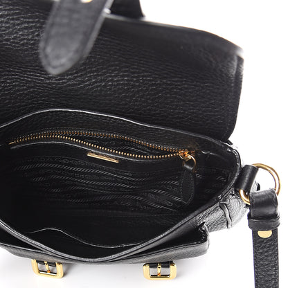 Prada Vitello Daino Double Buckle Messenger Bag Black 4 of 8