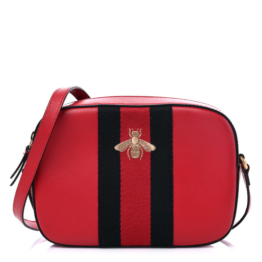 Calfskin Web Small Webby Bee Shoulder Bag Red