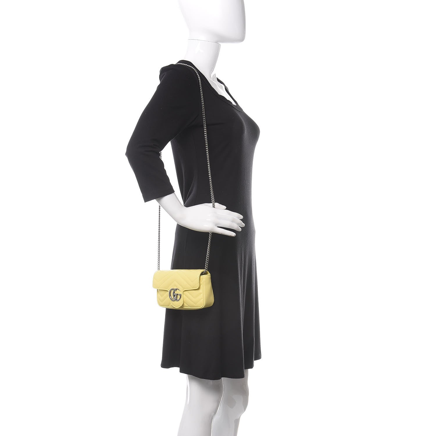 Gucci Calfskin Matelasse Super Mini GG Marmont Shoulder Bag Banana 2 of 12
