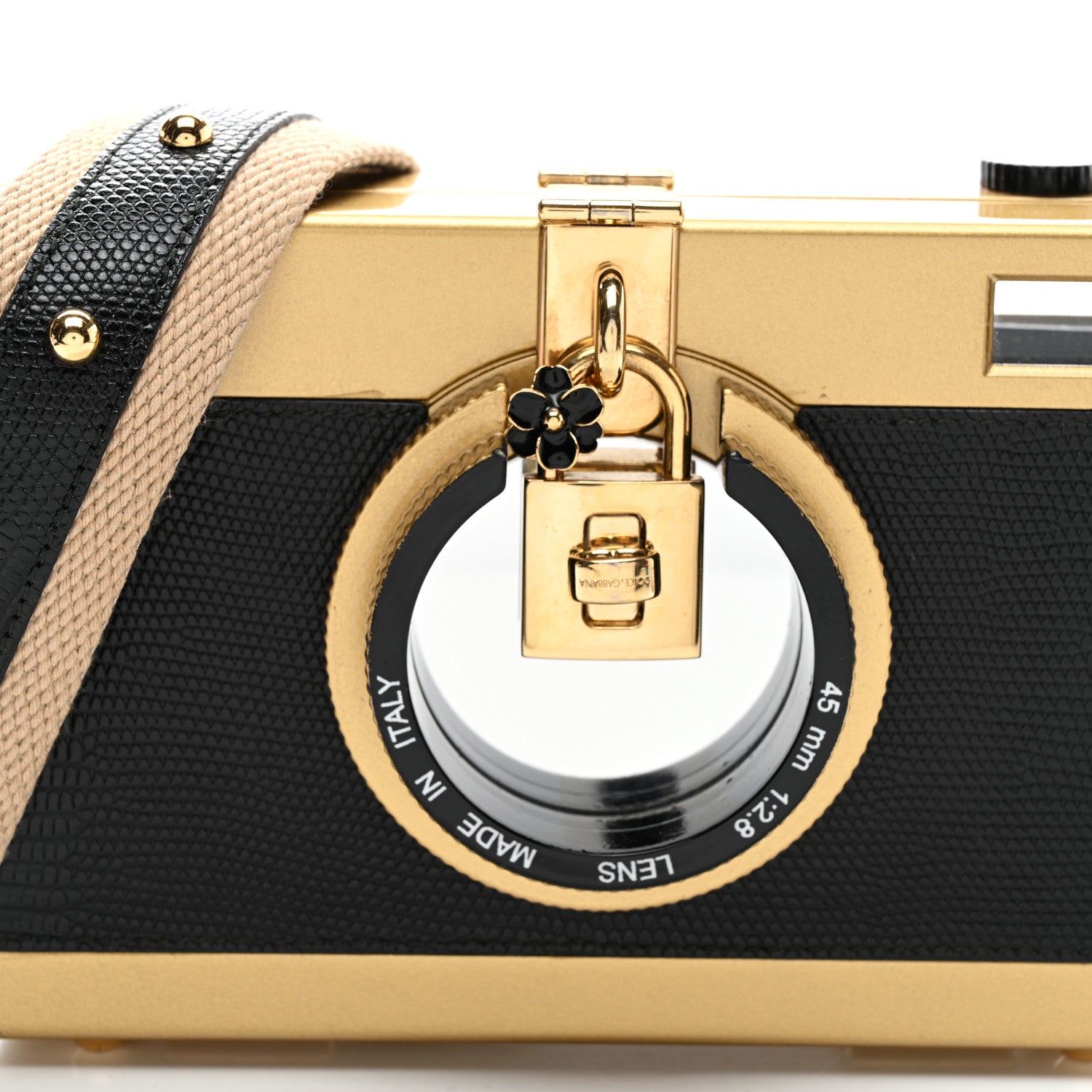 Dolce & Gabbana Lizard Camera Shoulder Bag Black Gold 7 of 9