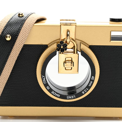 Dolce & Gabbana Lizard Camera Shoulder Bag Black Gold 7 of 9