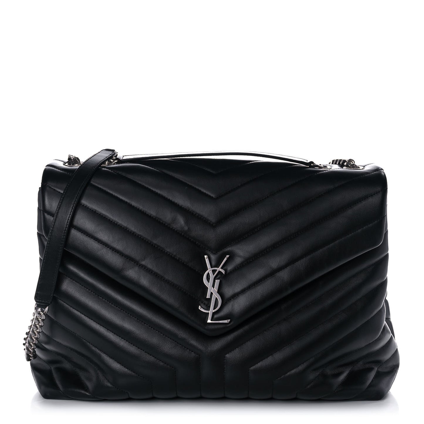 Calfskin Y Quilted Monogram Large Loulou Chain Satchel Black