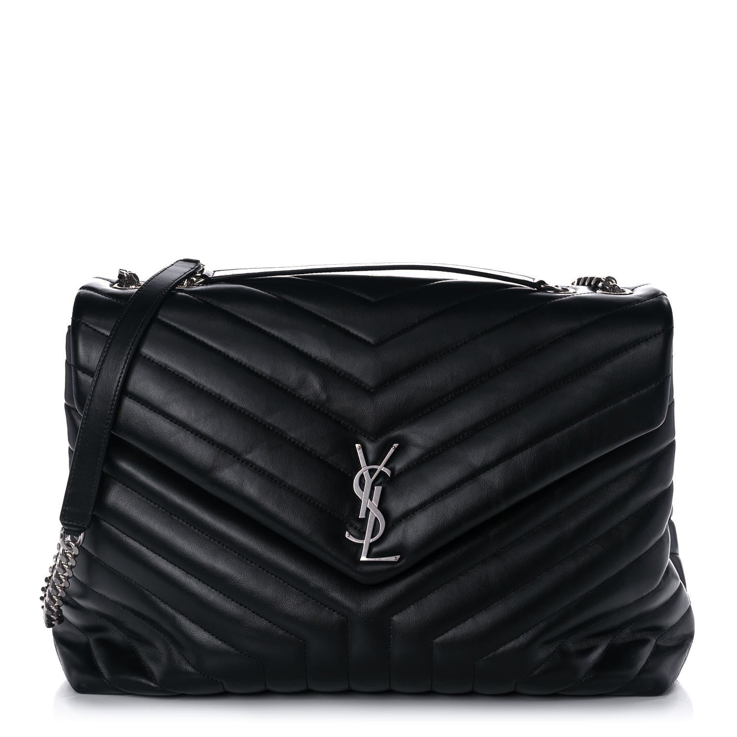 Saint Laurent Calfskin Y Quilted Monogram Large Loulou Chain Satchel Black 1 of 11
