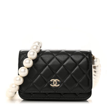 Chanel Calfskin Quilted Mini Maxi Pearls Wallet On Chain WOC Black 1 of 10