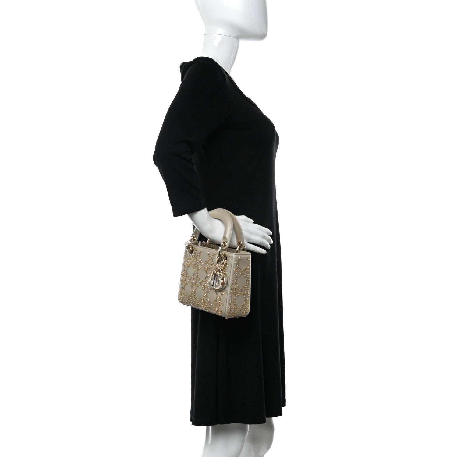 Christian Dior Metallic Lambskin Crystal Cannage Mini Lady Dior Platinum 2 of 7