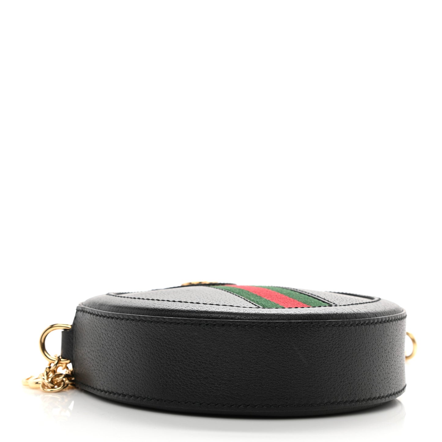 Grained Calfskin Web Mini Ophidia Round Shoulder Bag Black