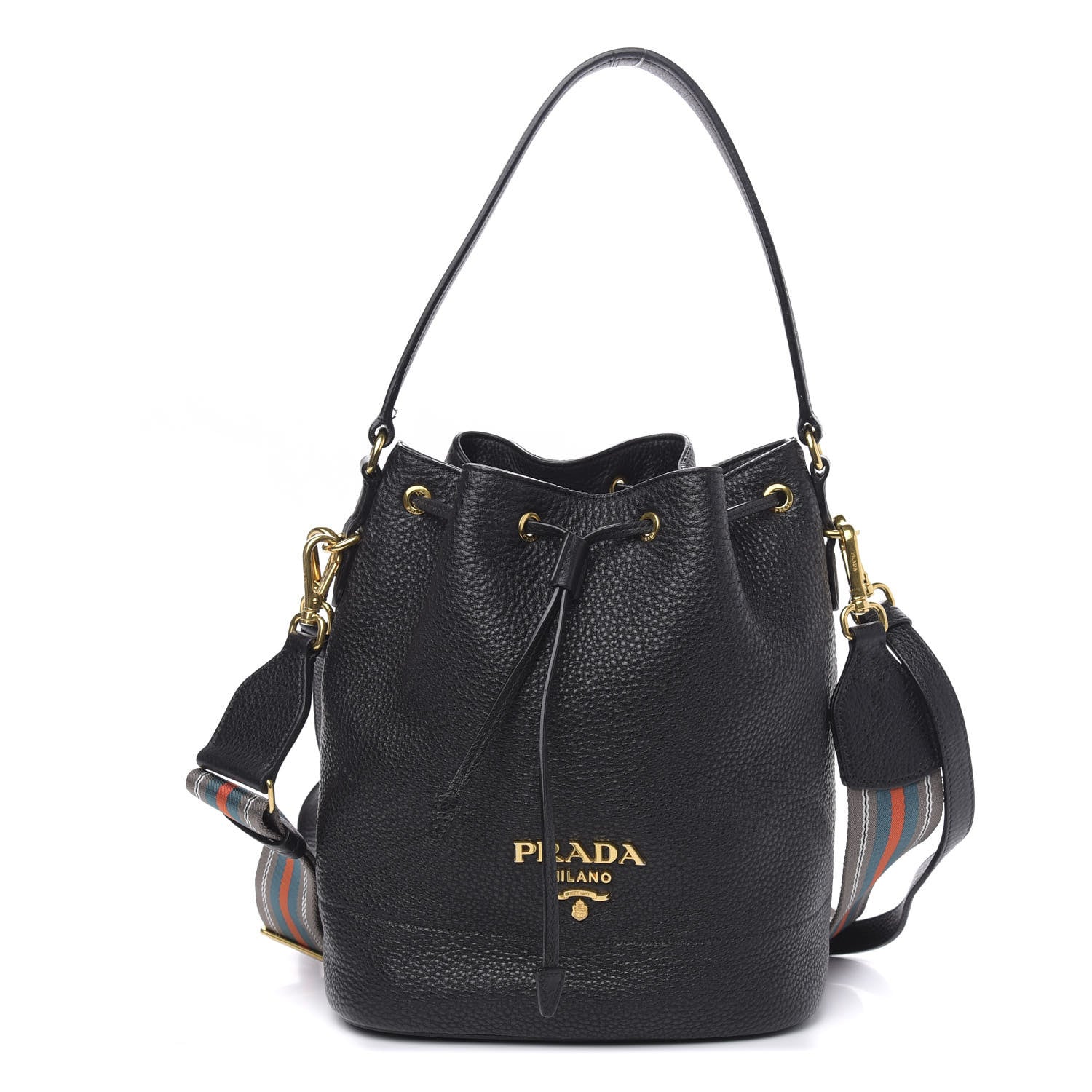 Prada Vitello Daino Drawstring Bucket Black 1 of 10