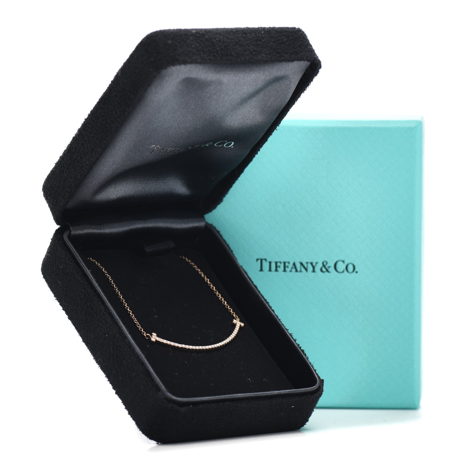 Tiffany 18K Rose Gold Diamond Small T Smile Pendant Necklace 5 of 5